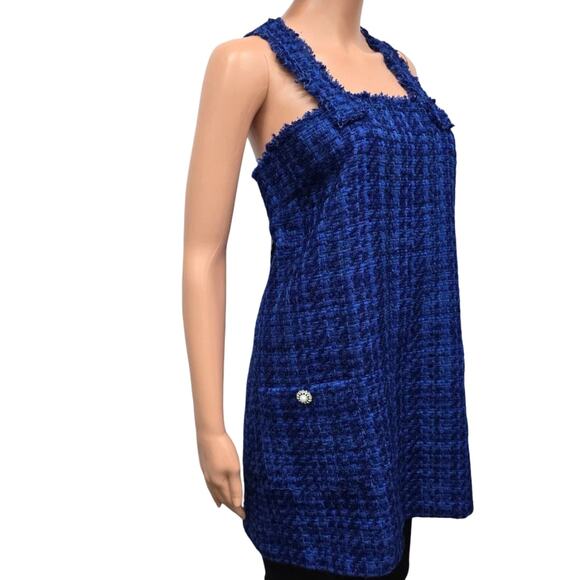 NWT Zara Tweed Dress Textured Pinafore Mini Women XL Blue Bloggers Favorite - Picture 10 of 15